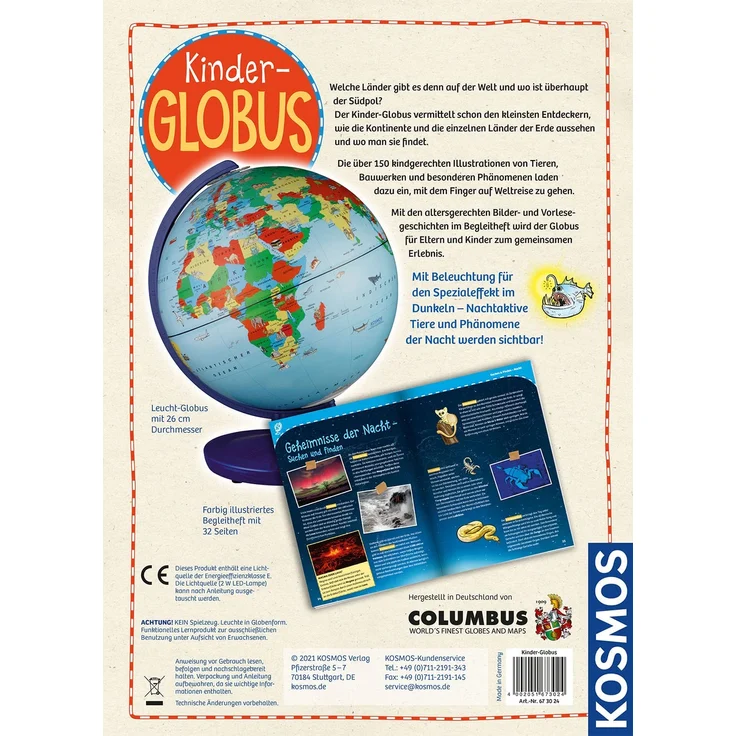 KOSMOS 673024 Kinder-Globus, ab 5 Jahren, mit Beleuchtung, Durchmesser 26 cm, Lernspielzeug für Kinder und Deko fürs Kinderzimmer – Bild 3
