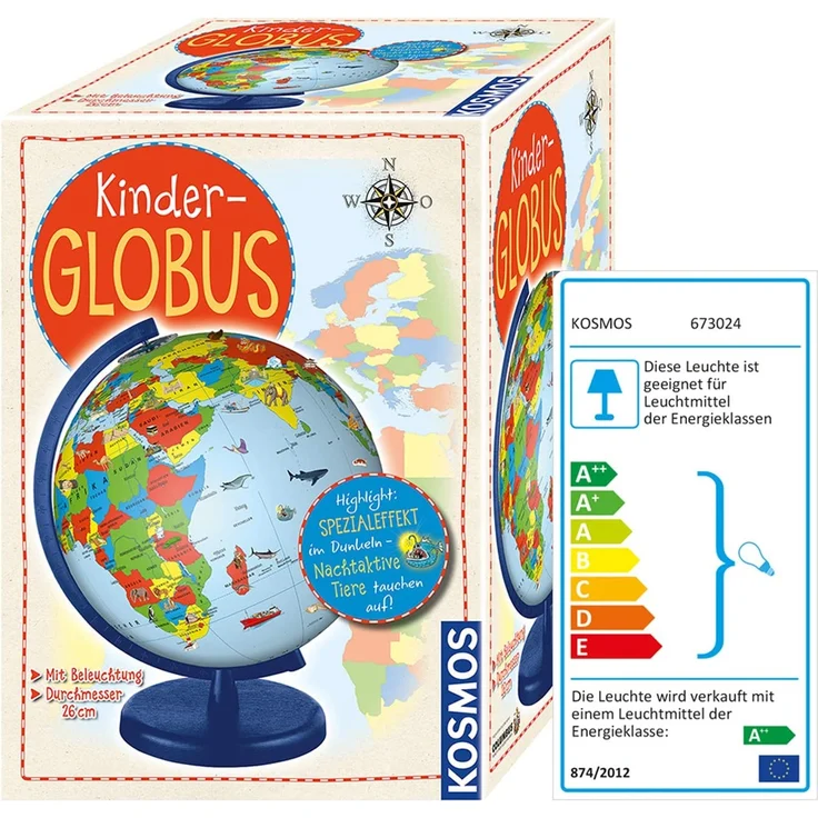 KOSMOS 673024 Kinder-Globus, ab 5 Jahren, mit Beleuchtung, Durchmesser 26 cm, Lernspielzeug für Kinder und Deko fürs Kinderzimmer – Bild 4