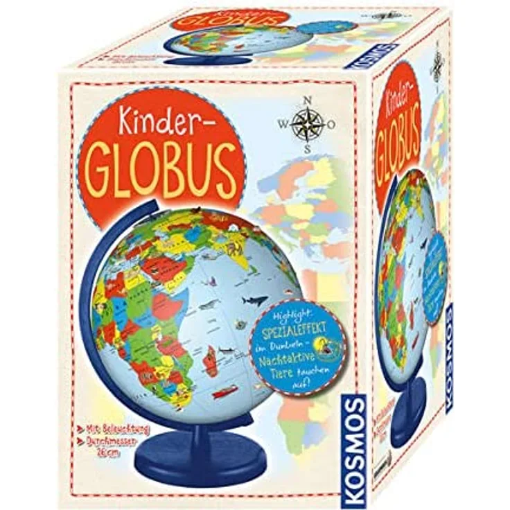 KOSMOS 673024 Kinder-Globus, ab 5 Jahren, mit Beleuchtung, Durchmesser 26 cm, Lernspielzeug für Kinder und Deko fürs Kinderzimmer