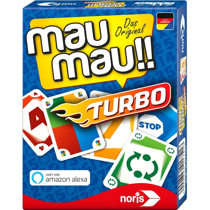 Noris 608131751, Mau Mau Turbo, der Klassike, eigenständig oder mit einem "Alexa" fähigem Gerät spielbar, ab 5 Jahren