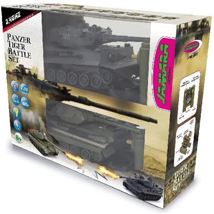 Jamara 403635 Panzer Tiger Battle Set 2,4 GHz - Battlemodus mit simulierter Schadensanzeige (Antriebsausfall, Kampf- und Fahrunfähig), extrem wendig, Geschützfeuer, Maschinengewehrfeuer, grün/schwarz – Bild 8