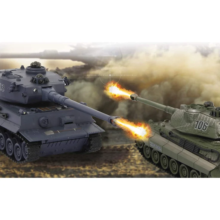 Jamara 403635 Panzer Tiger Battle Set 2,4 GHz - Battlemodus mit simulierter Schadensanzeige (Antriebsausfall, Kampf- und Fahrunfähig), extrem wendig, Geschützfeuer, Maschinengewehrfeuer, grün/schwarz – Bild 2