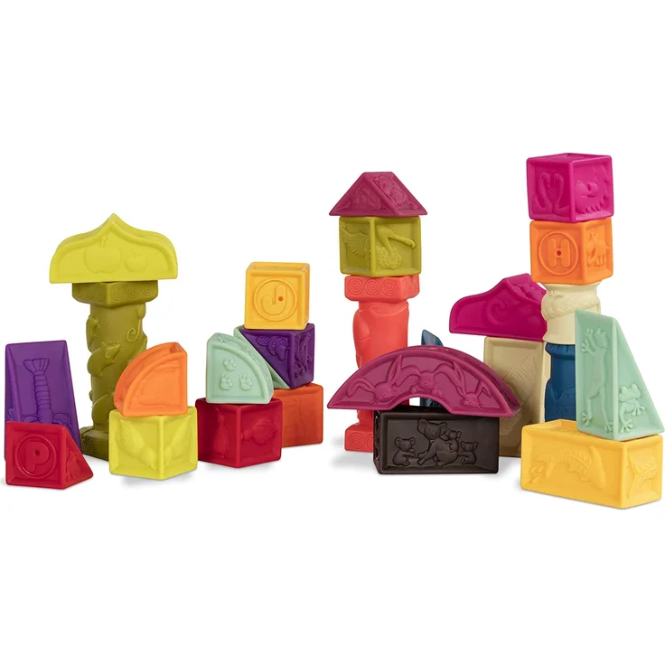 B. toys Baby Spielzeug Weiche Bauklötze, Bausteine Motorikspielzeug, Lernspielzeug, Stapelwürfel mit Buchstaben und Tieren ab 6 Monate (26 Teile) – Bild 6