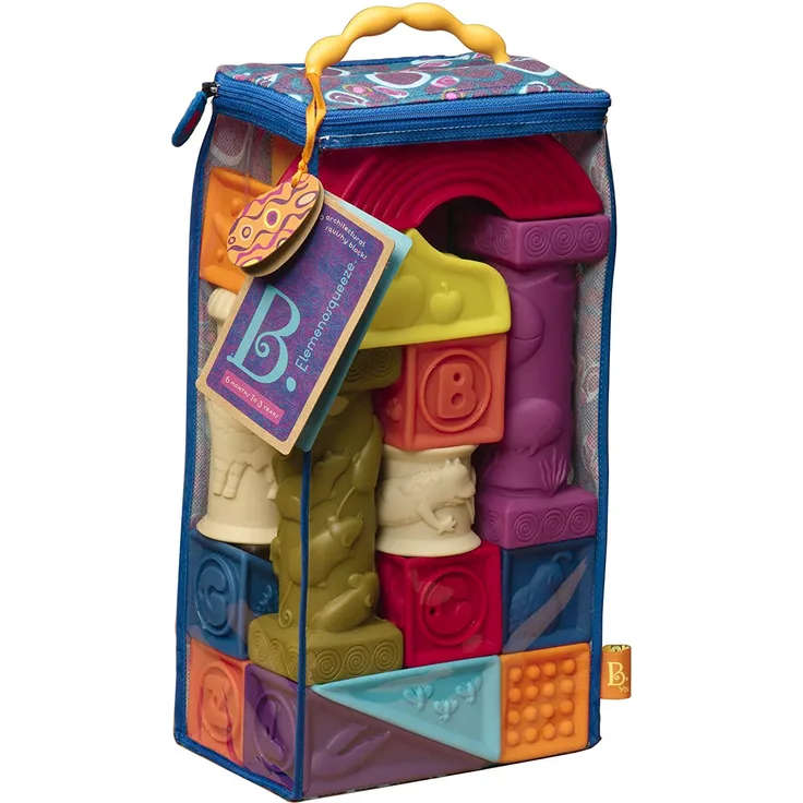 B. toys Baby Spielzeug Weiche Bauklötze, Bausteine Motorikspielzeug, Lernspielzeug, Stapelwürfel mit Buchstaben und Tieren ab 6 Monate (26 Teile)