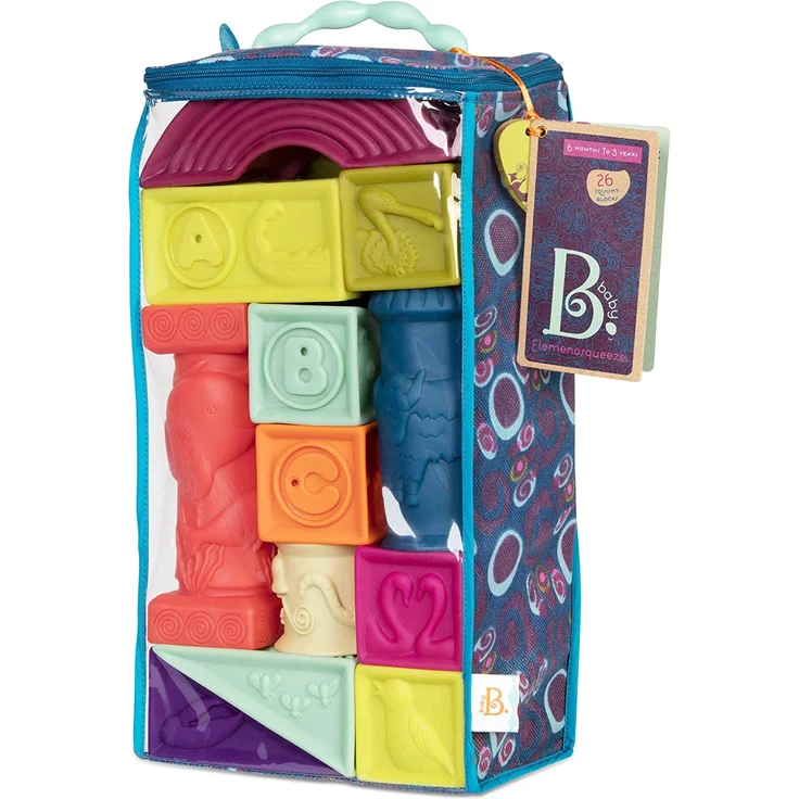 B. toys Baby Spielzeug Weiche Bauklötze, Bausteine Motorikspielzeug, Lernspielzeug, Stapelwürfel mit Buchstaben und Tieren ab 6 Monate (26 Teile) – Bild 5