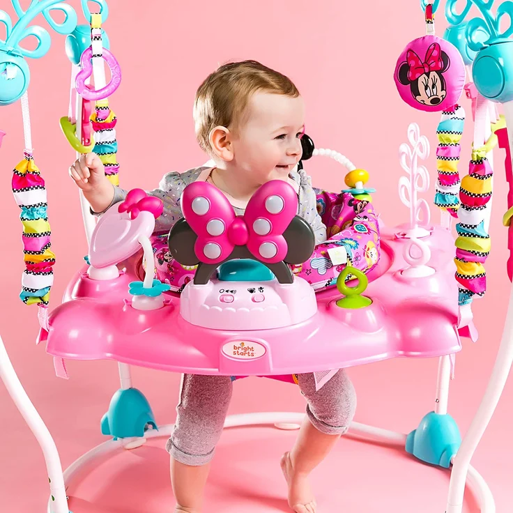 Bright Starts, Disney Baby, Minnie Maus Peekaboo, Spring- und Spielcenter mit Spielstation mit Lichtern und Musik, 12 Aktivität Spielzeug, 360° drehender Sitz, höhenverstellbares, Kinder ab 6 Monaten - Preisvergleich – Bild 5