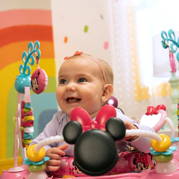 Bright Starts, Disney Baby, Minnie Maus Peekaboo, Spring- und Spielcenter mit Spielstation mit Lichtern und Musik, 12 Aktivität Spielzeug, 360° drehender Sitz, höhenverstellbares, Kinder ab 6 Monaten - Preisvergleich – Bild 12