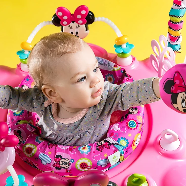 Bright Starts, Disney Baby, Minnie Maus Peekaboo, Spring- und Spielcenter mit Spielstation mit Lichtern und Musik, 12 Aktivität Spielzeug, 360° drehender Sitz, höhenverstellbares, Kinder ab 6 Monaten - Preisvergleich – Bild 7
