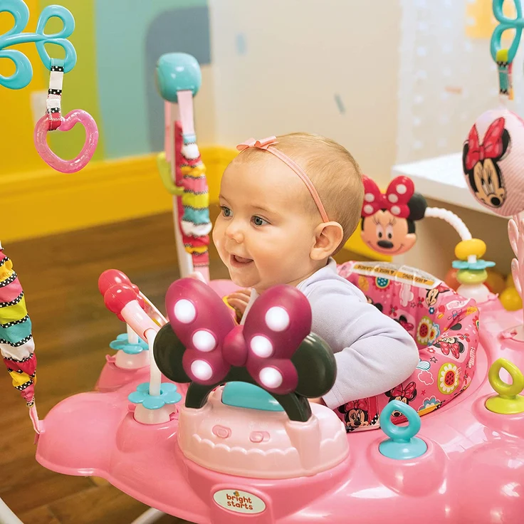 Bright Starts, Disney Baby, Minnie Maus Peekaboo, Spring- und Spielcenter mit Spielstation mit Lichtern und Musik, 12 Aktivität Spielzeug, 360° drehender Sitz, höhenverstellbares, Kinder ab 6 Monaten - Preisvergleich – Bild 9