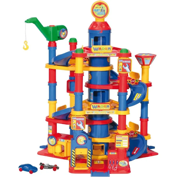 Wader 37848 7-stöckiger Park-Tower Parkhaus Spielgarage mit Autos