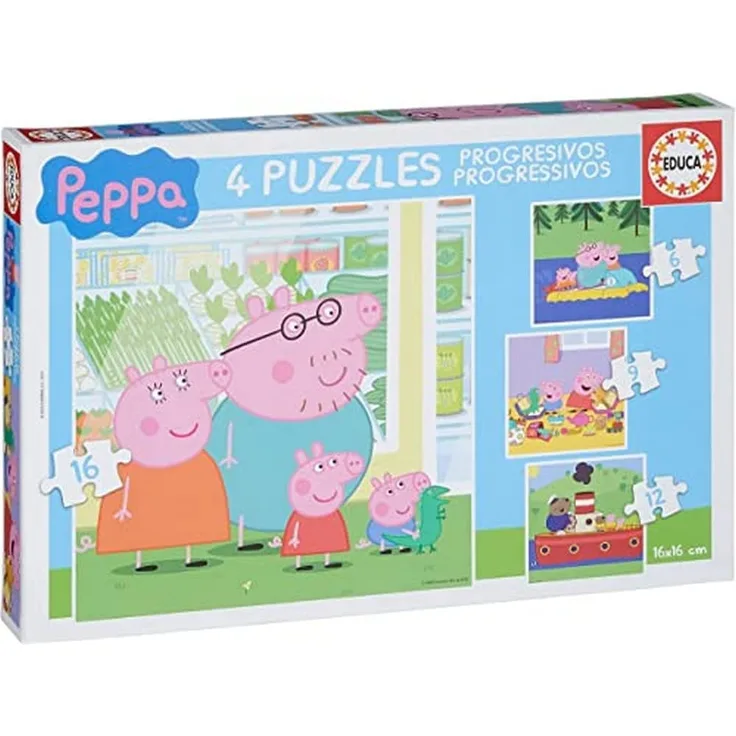 Educa Peppa Pig Kinder-Puzzle, progressiv, 6,9,12 und 16 Teile, ab 3 Jahre (15918)