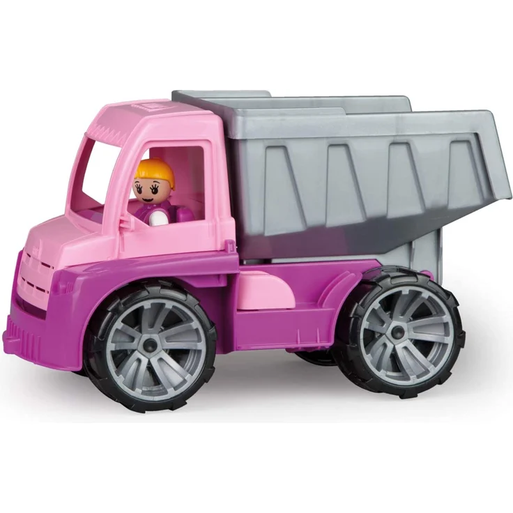Lena 04451 TRUXX Kipper Pink, Fahrzeug ca. 27 cm, Muldenkipper LKW mit vollbeweglicher Spielfigur, robuster Kipplaster, Mulde kippbar, Spielfahrzeug für Mädchen ab 2 Jahre in rosa, lila – Bild 1