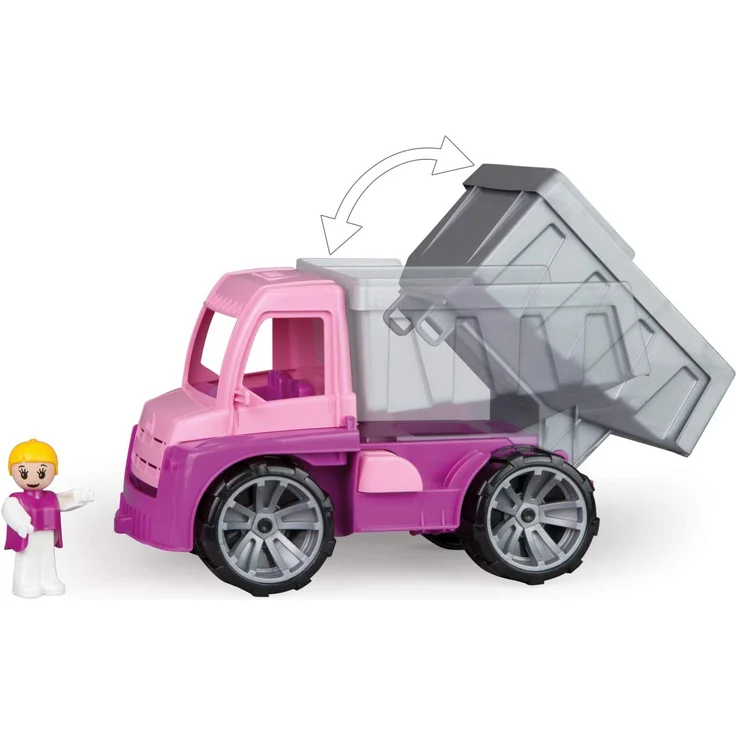 Lena 04451 TRUXX Kipper Pink, Fahrzeug ca. 27 cm, Muldenkipper LKW mit vollbeweglicher Spielfigur, robuster Kipplaster, Mulde kippbar, Spielfahrzeug für Mädchen ab 2 Jahre in rosa, lila – Bild 2