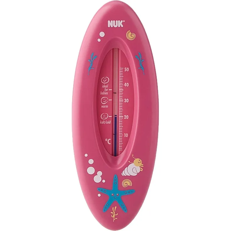 NUK Badethermometer für sicheres Baden, natürliche Messflüssigkeit aus Rapsöl, Made in Germany, 1 Stück, rosa