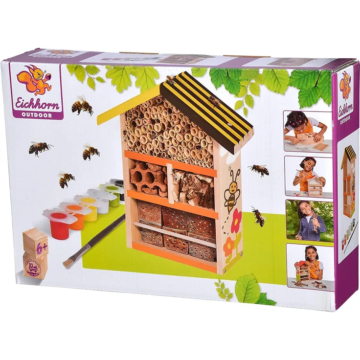 Eichhorn 100004584 Outdoor Bienenhaus zum zusammenbauen und bemalen, inkl. Pinsel und Farbe, aus Lindenholz