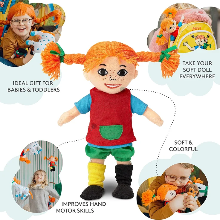 Micki & Friends Pippi Langstrumpf Puppe, 20cm – süße Stoffpuppe für Mädchen und weiche Kuschelpuppe ab 10 Monaten – Anziehpuppe und Plüschpuppe als z. B. Taufgeschenke für Mädchen – Bild 2