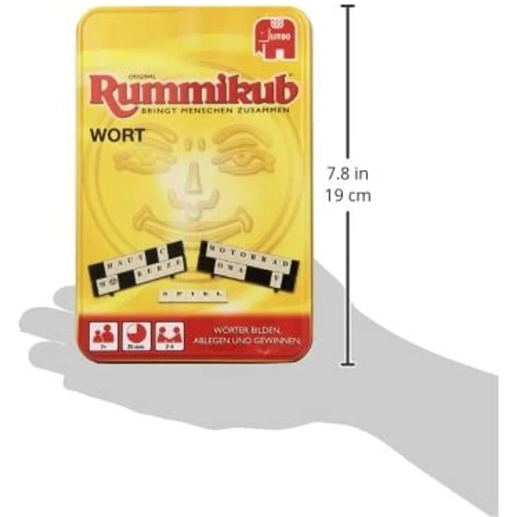 Jumbo Spiele 03974 Original Rummikub Wort Kompakt in Metalldose Gesellschaftsspiel, Ab 7 Jahren – Bild 6