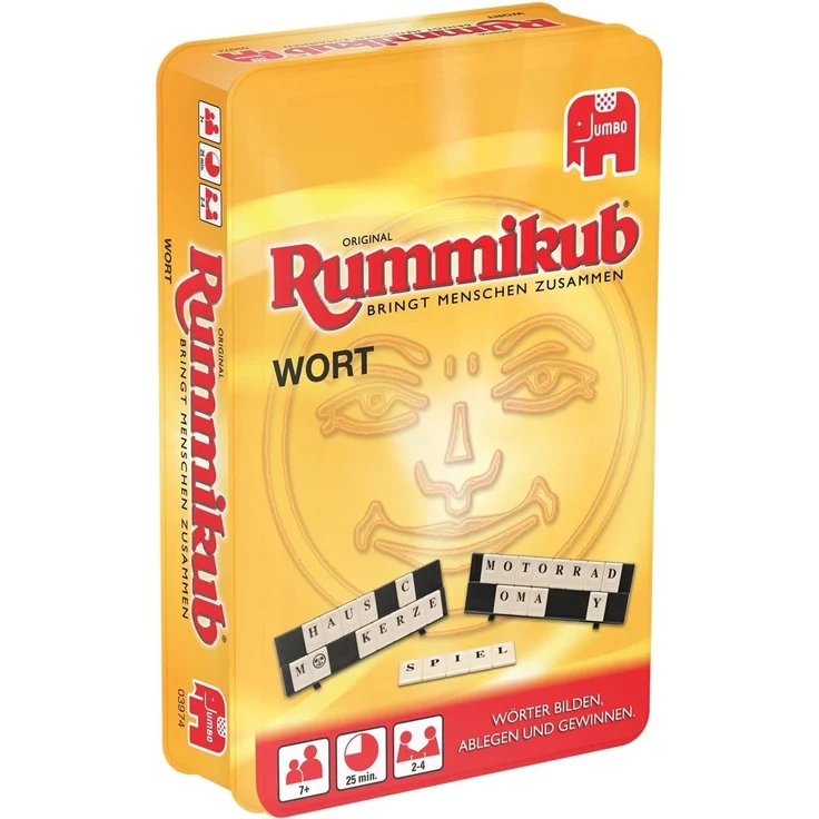 Jumbo Spiele 03974 Original Rummikub Wort Kompakt in Metalldose Gesellschaftsspiel, Ab 7 Jahren – Bild 4