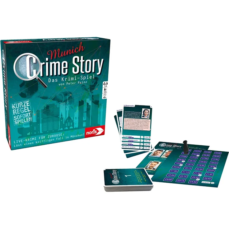Noris 606201890 Crime Story Munich-Das Detektiv Spiel-Storybasiertes Krimi-Kartenspiel zum Thema München, ab 12 Jahren