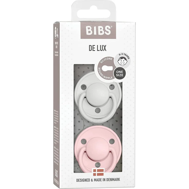 BIBS De Lux Schnuller 2er-Pack, BPA-frei, Kirschform Nippel. Silikon, Hergestellt in Dänemark. 0-36 Monate (2er Pack), Haze / Blossom – Bild 3