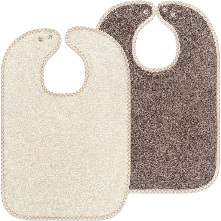 2er Set - Baby Lätzchen/Kinderlätzchen mit Druckknopf/Größenverstellbar/Extra groß/Sehr saugfähig/Öko-Tex schadstoffgeprüft / 100% Baumwolle (Braun/Beige) – Bild 1