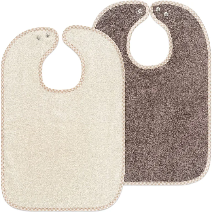 2er Set - Baby Lätzchen/Kinderlätzchen mit Druckknopf/Größenverstellbar/Extra groß/Sehr saugfähig/Öko-Tex schadstoffgeprüft / 100% Baumwolle (Braun/Beige)