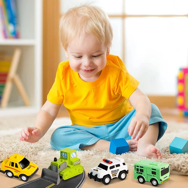 JOYIN 18 Stück Zurückziehen Stadtautos und Lastwagen Spielzeugfahrzeug-Set, Modellauto, reibungsbetriebene Druckgussautos für das Lernspiel von Kleinkindern, Jungen und Mädchen – Bild 8