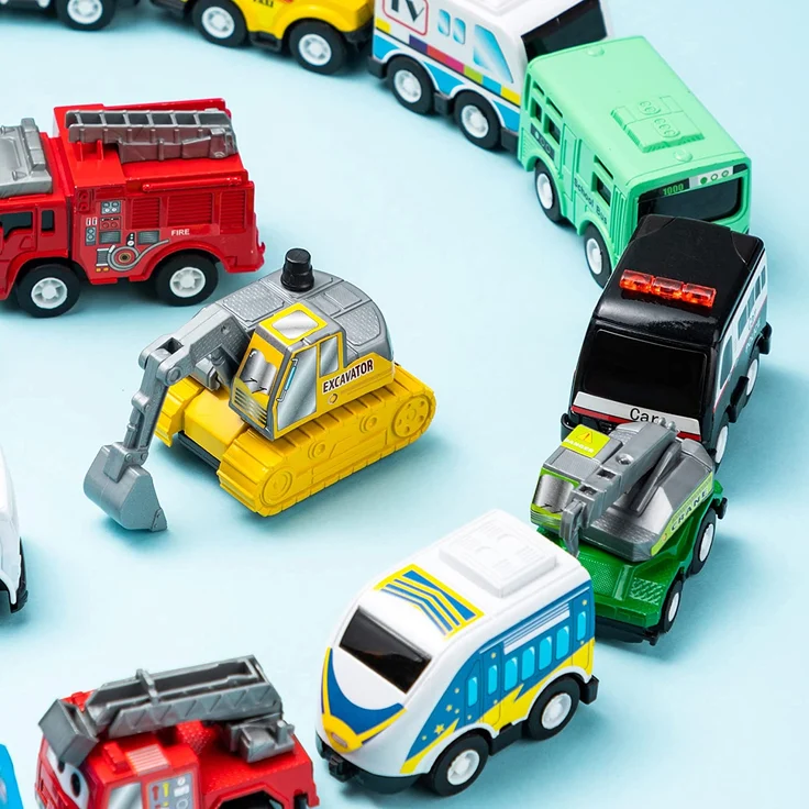 JOYIN 18 Stück Zurückziehen Stadtautos und Lastwagen Spielzeugfahrzeug-Set, Modellauto, reibungsbetriebene Druckgussautos für das Lernspiel von Kleinkindern, Jungen und Mädchen – Bild 9