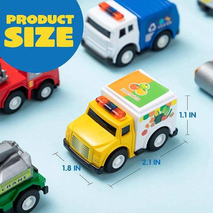 JOYIN 18 Stück Zurückziehen Stadtautos und Lastwagen Spielzeugfahrzeug-Set, Modellauto, reibungsbetriebene Druckgussautos für das Lernspiel von Kleinkindern, Jungen und Mädchen – Bild 6