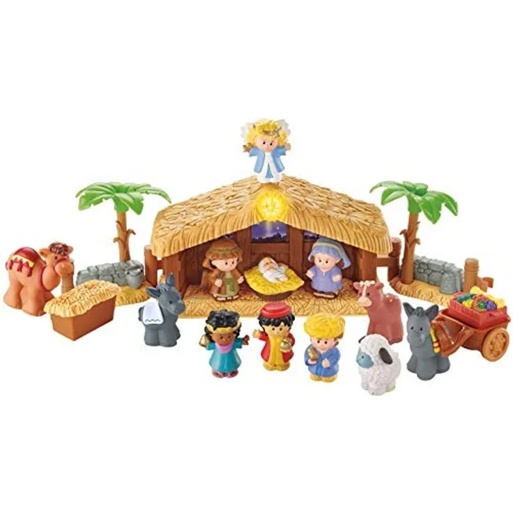 Fisher-Price J2404 - Little People Weihnachtskrippe Geschenkset, mit 12 Figuren und 5 Zubehörteilen, ab 12 Monaten