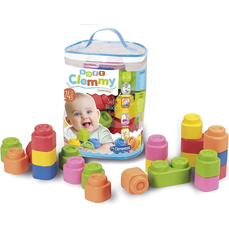 Clementoni 14889 Clemmy Bausteine, bunte Soft-Blocks im Beutel, weiches Motorikspielzeug, Babyspielzeug zum Greifen & Beißen, 24 Blöcke für Kleinkinder ab 6 Monaten – Bild 7
