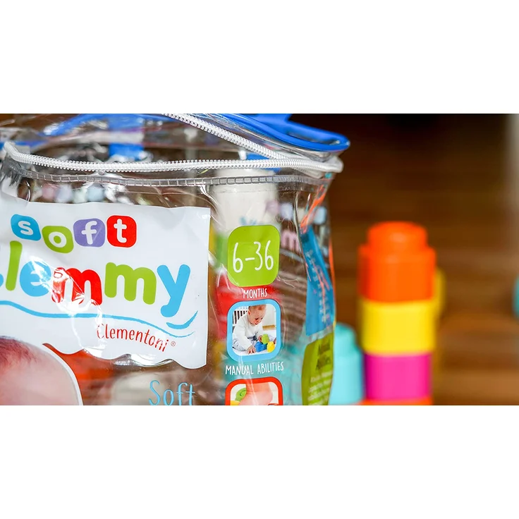Clementoni 14889 Clemmy Bausteine, bunte Soft-Blocks im Beutel, weiches Motorikspielzeug, Babyspielzeug zum Greifen & Beißen, 24 Blöcke für Kleinkinder ab 6 Monaten – Bild 5