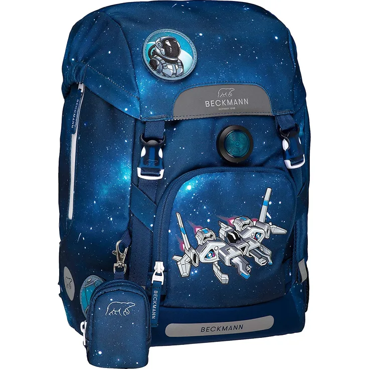 Beckmann Schulrucksack-Set 4tlg. Cubo - Motiv: Spaceship, 24 cm, 22 Liter, 0,94 kg - Farbe: dunkelblau