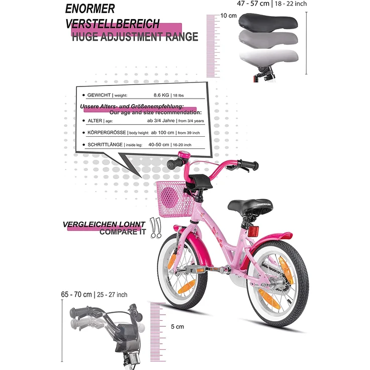 Prometheus Bicycles Kinderfahrrad Hawk, 1 Gang, 14 Zoll, RH 23 cm, rosa – Bild 4