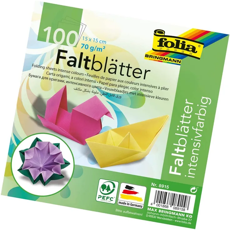 Glorex Faltblätter 70g farb. sortiert 15 x 15 cm, 100 Blatt