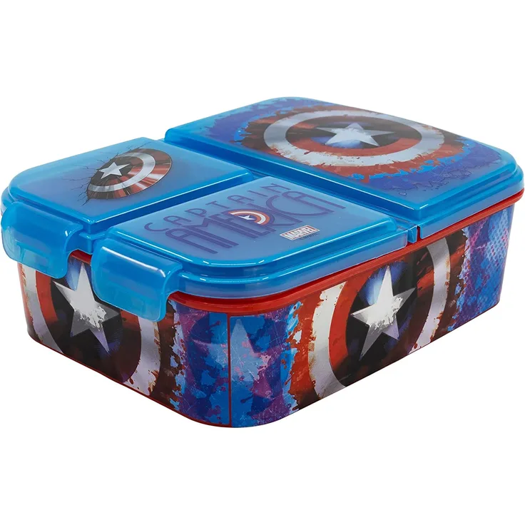 Avengers Captain America Kinder Premium Brotdose Lunchbox Frühstücks-Box Vesper-Dose mit 3 Fächern