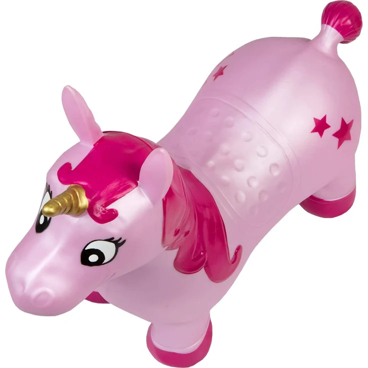 Idena Hüpfpferd Einhorn pink mit Sternen, inklusive Luftpumpe, belastbar bis 50 kg, ca. 59 x 23 x 53 cm, bunt – Bild 3