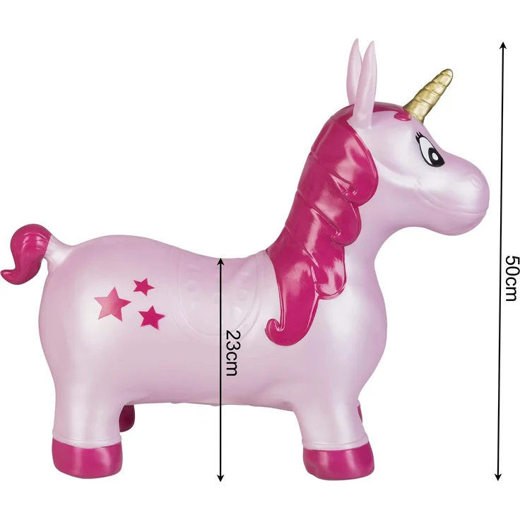 Idena Hüpfpferd Einhorn pink mit Sternen, inklusive Luftpumpe, belastbar bis 50 kg, ca. 59 x 23 x 53 cm, bunt – Bild 6