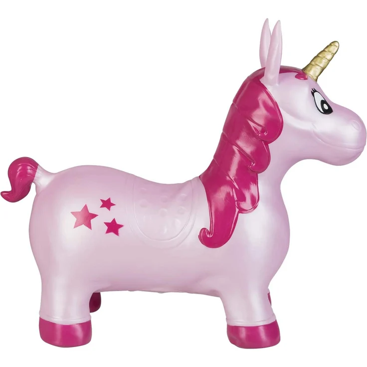 Idena Hüpfpferd Einhorn pink mit Sternen, inklusive Luftpumpe, belastbar bis 50 kg, ca. 59 x 23 x 53 cm, bunt – Bild 2