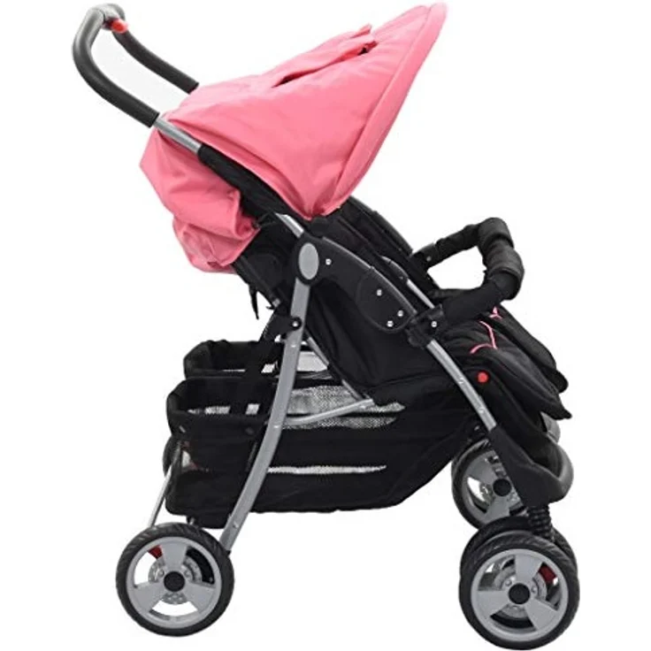 Baby Zwillingswagen Rosa und Schwarz Stahl – Bild 4