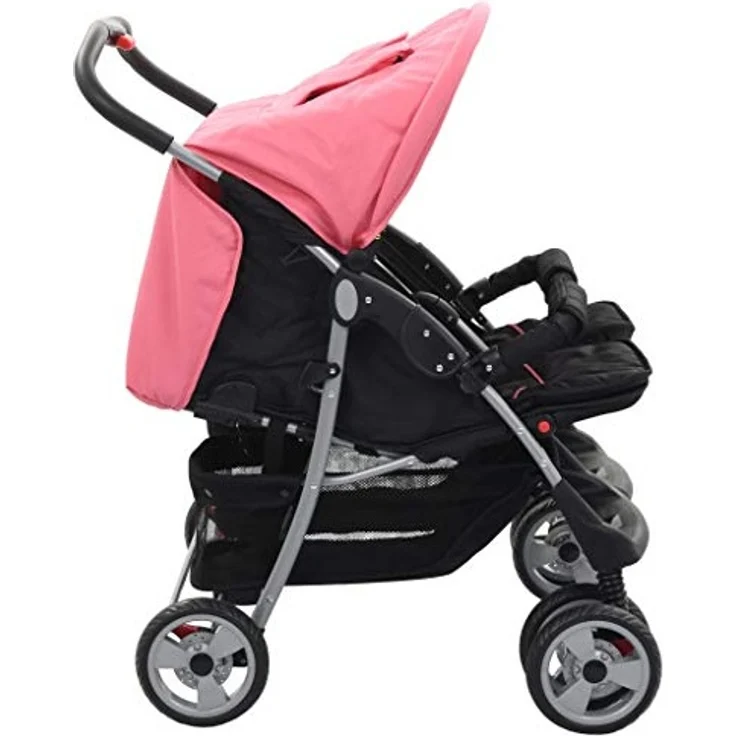 Baby Zwillingswagen Rosa und Schwarz Stahl – Bild 2