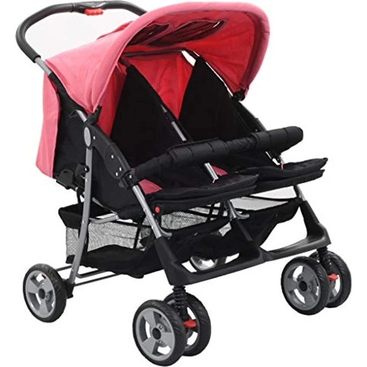 Baby Zwillingswagen Rosa und Schwarz Stahl – Bild 3