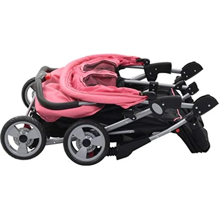 Baby Zwillingswagen Rosa und Schwarz Stahl – Bild 5