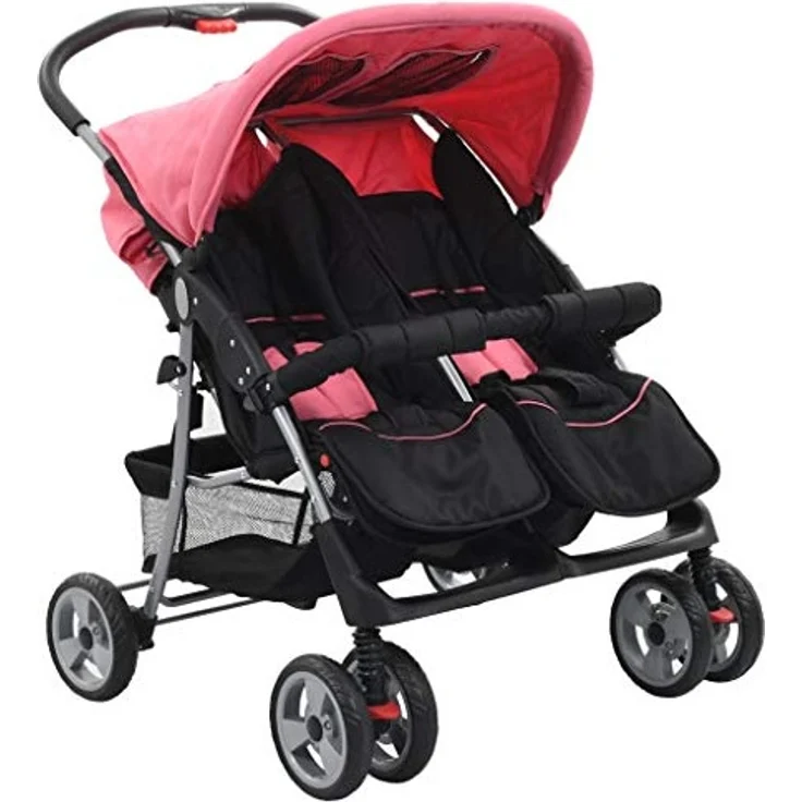Baby Zwillingswagen Rosa und Schwarz Stahl – Bild 1