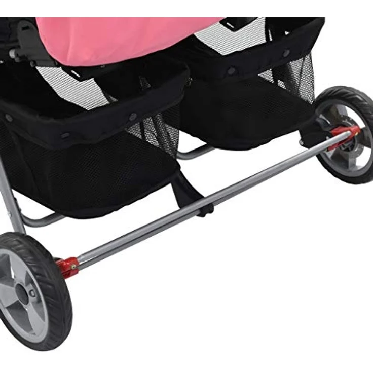 Baby Zwillingswagen Rosa und Schwarz Stahl – Bild 7