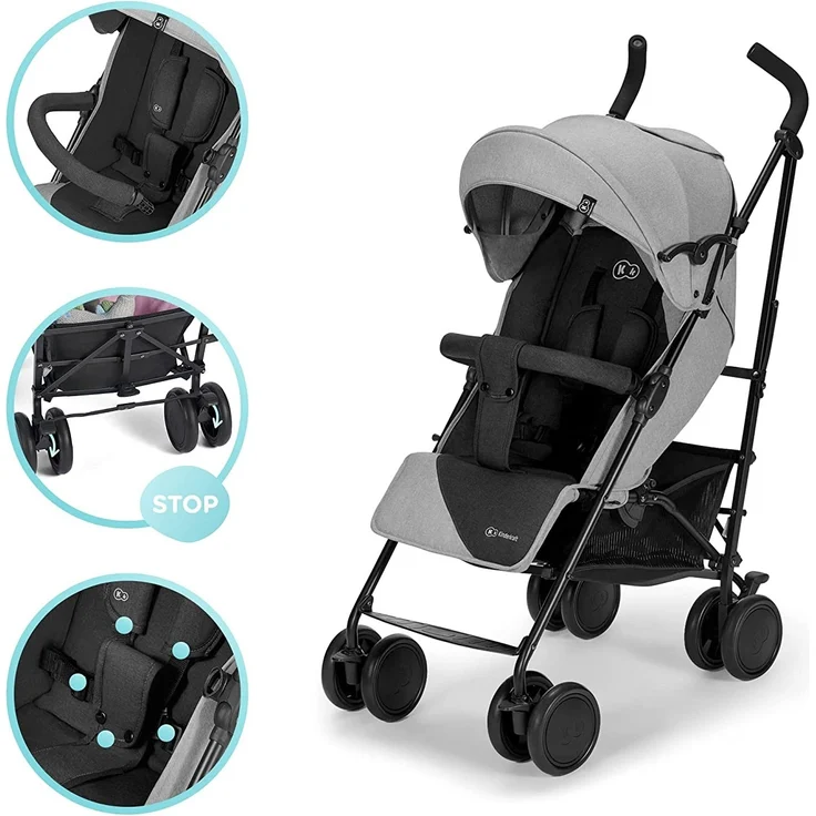 kk Kinderkraft Kinderwagen SIESTA, Leichte Reise Buggy, Verstellbare Rückenlehne, Liegeposition, Kleine Maße nach Zusammenklappen, Vergrößerbares Verdeck, Für ältere Kinder, bis 22 kg, Grau – Bild 4