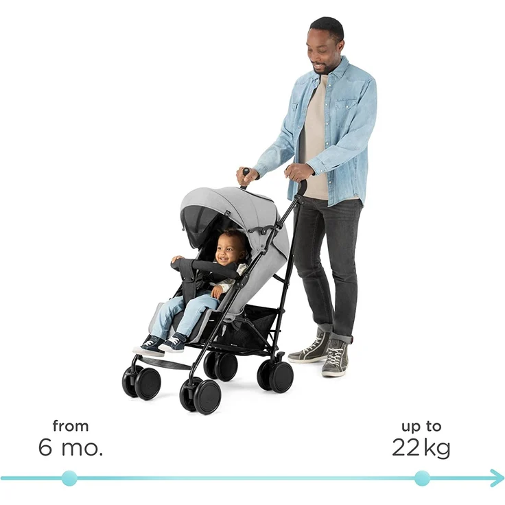 kk Kinderkraft Kinderwagen SIESTA, Leichte Reise Buggy, Verstellbare Rückenlehne, Liegeposition, Kleine Maße nach Zusammenklappen, Vergrößerbares Verdeck, Für ältere Kinder, bis 22 kg, Grau – Bild 3