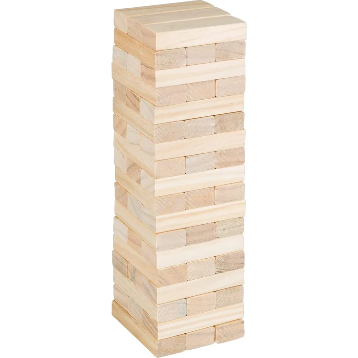 Idena 40087 - Wackelturm Spiel aus Holz, Geschicklichkeitsspiel mit 54 Bausteinen und Aufbewahrungsbeutel, ca. 8 x 8 x 26 cm großer Stapelturm – Bild 3
