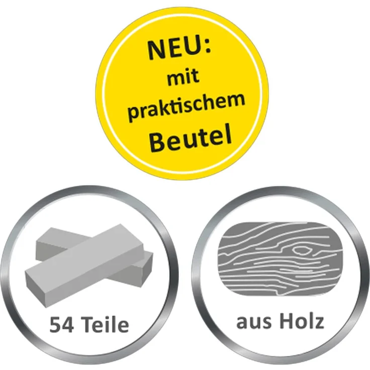Idena 40087 - Wackelturm Spiel aus Holz, Geschicklichkeitsspiel mit 54 Bausteinen und Aufbewahrungsbeutel, ca. 8 x 8 x 26 cm großer Stapelturm – Bild 8