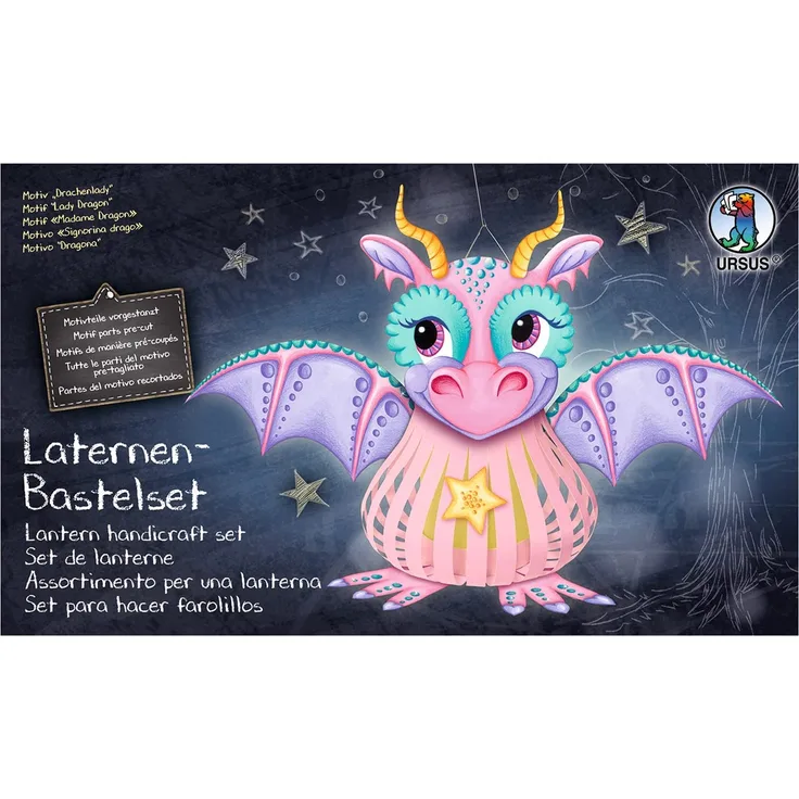 Ursus 18720012F - Laternen Bastelset Drachenlady, Set zum Basteln einer Laterne, für Kinder, inklusive Bastelanleitung, ideal für den nächsten Laternenlauf